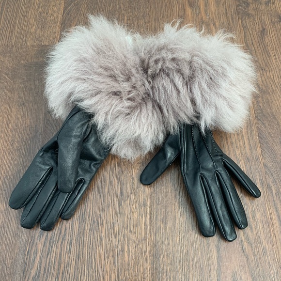 UGG Accessories - UGG Shearling Trim Leather Gloves Stormy Multi